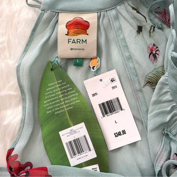 FARM Rio Beauty Bouquet Long Sleeve Floral Print Maxi Dress, Light Blue, NWT🇧🇷 - Picture 15 of 15